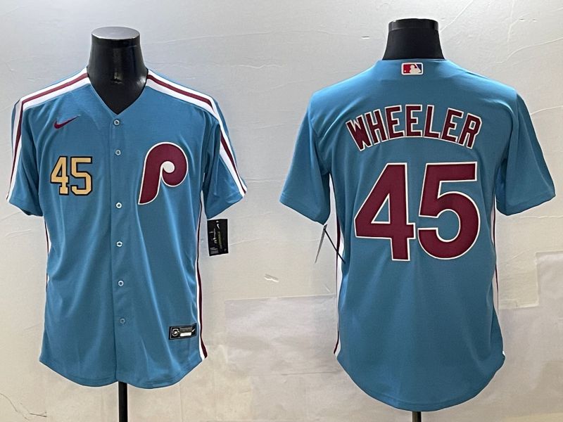 Men Philadelphia Phillies 45 Wheeler Light Blue Throwback Game 2025 Nike MLB Jersey style 2